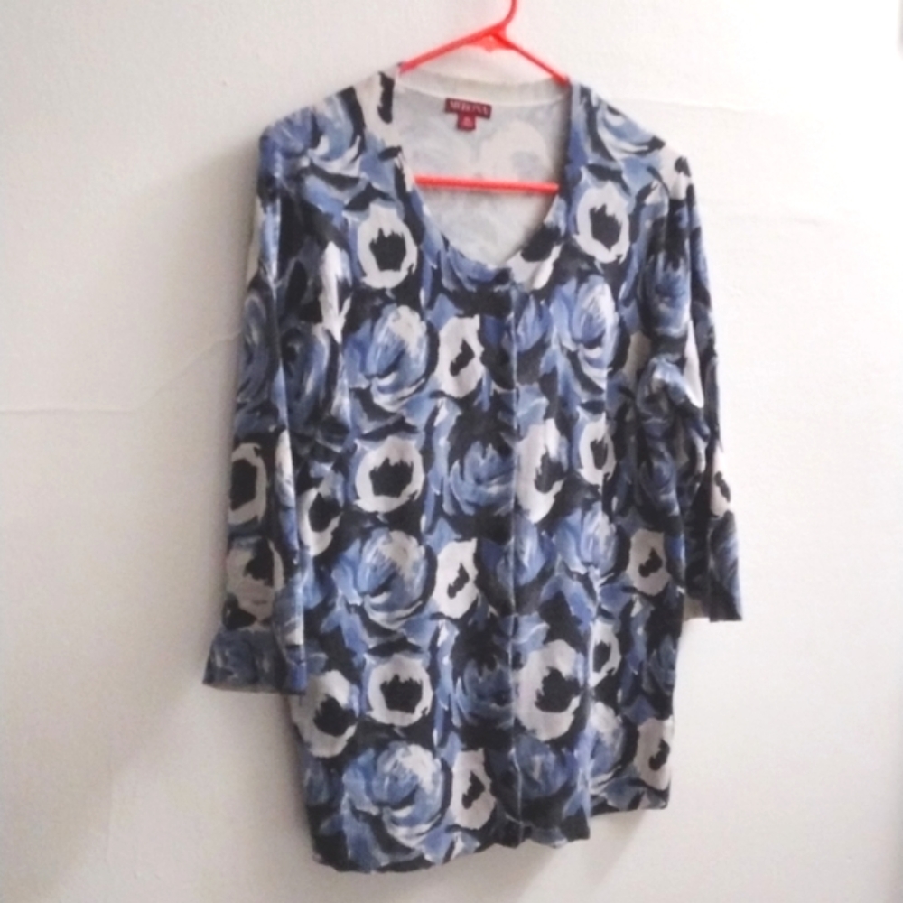 Merona Blue & White Floral Print Sweater Size XL